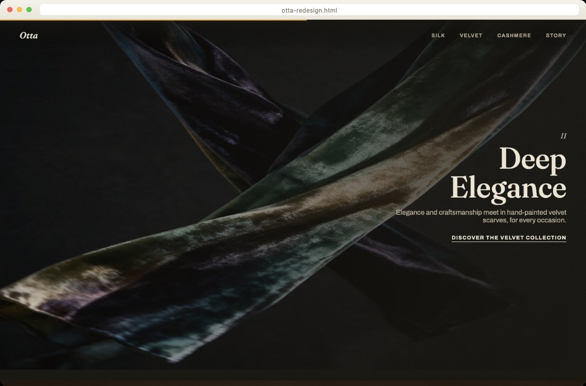Concept redesign — Deep Elegance velvet collection panel